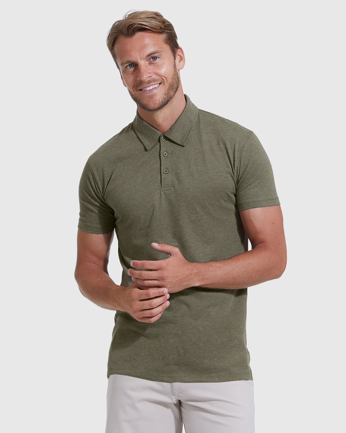 True Classic Heather Military Green Short Sleeve Tall Polo Shirt | Small