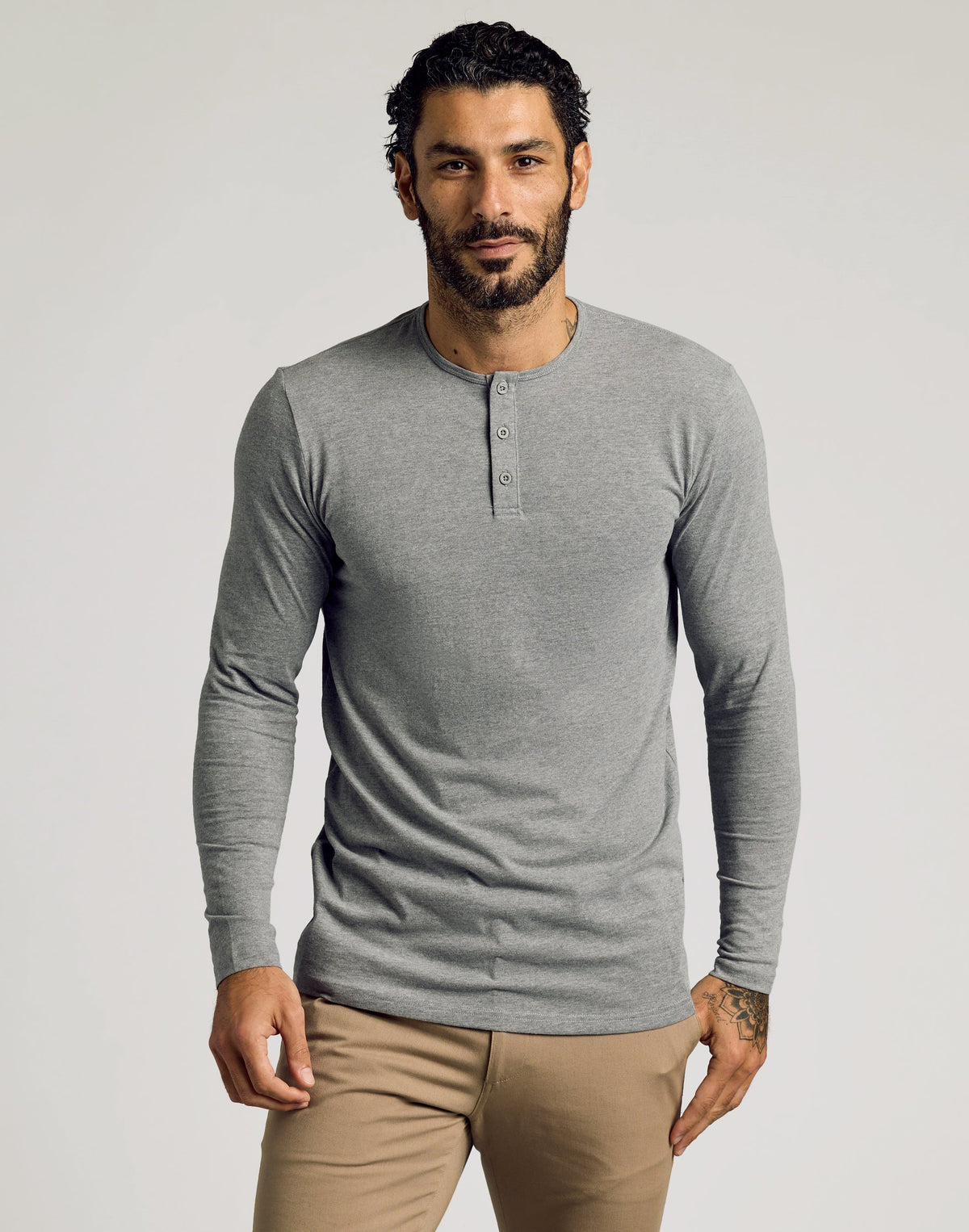 True Classic Heather Gray Tall Classic Long Sleeve Henley Shirt | 3XL