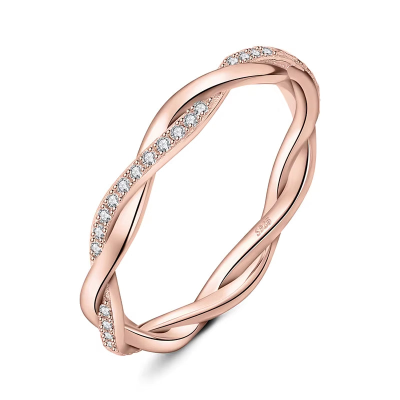 Exquisite Moissanite D Color Love Rope Infinity 925 Sterling Silver Stackable Band Ring - A Timeless Treasure for Women - Rose Gold Plated / 7