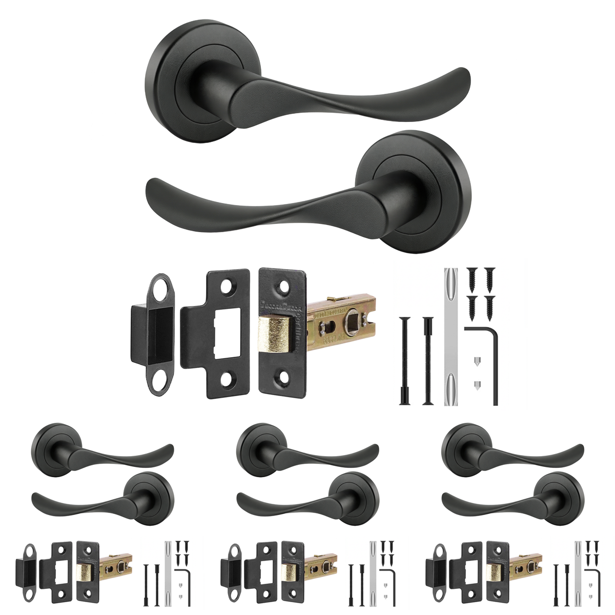 Nimbus Matt Black Passage Door Lever Handles - Latch Kit 76mm - Pack of 4