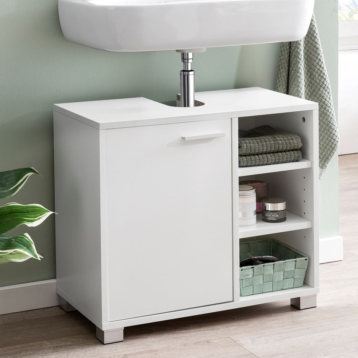 FineBuy Waschbeckenunterschrank 60x55x32 cm weiß mit Tür, Unterschrank Waschbecken Badezimmer, Waschtischunterschrank mit Fächern, Badezimmerschrank m
