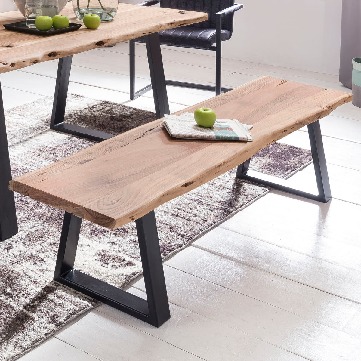 FineBuy Esszimmer-Bank FB51969 Baumstamm Massivholz Akazie 160 x 45 x 40 cm, Robuste Naturholz Küchenbank mit hoher Stabilität, Echtholz Essbank mit B