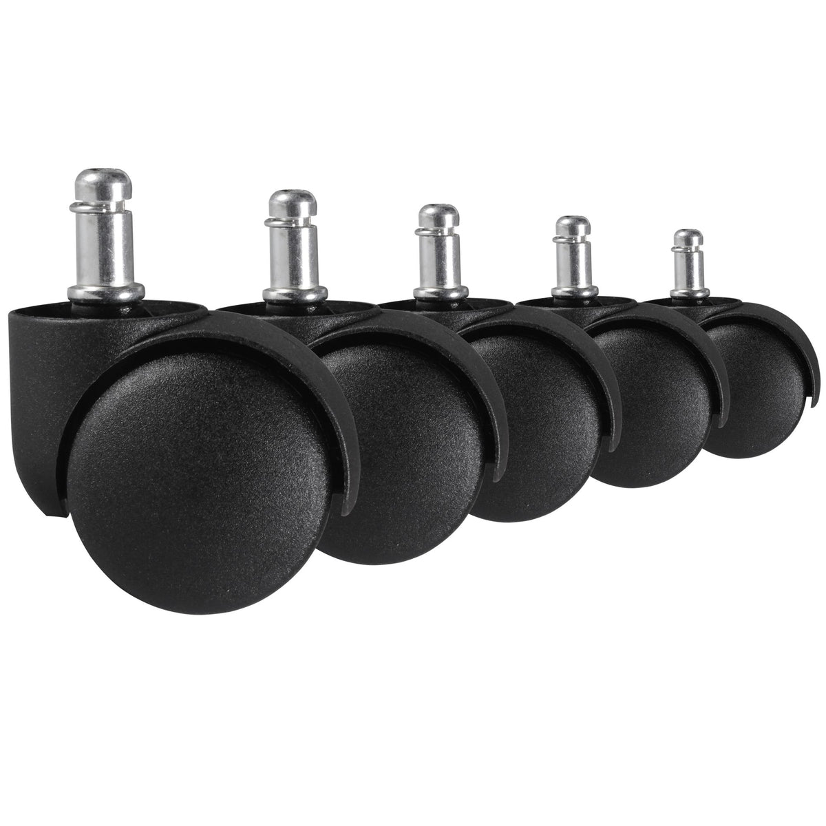 FineBuy 5er Set gebremste Weichboden-Rollen für Bürostuhl 11 mm Stift / Durchmesser 50 mm, Premium Teppichrollen in Schwarz, Dreh-stuhlrollen für weic