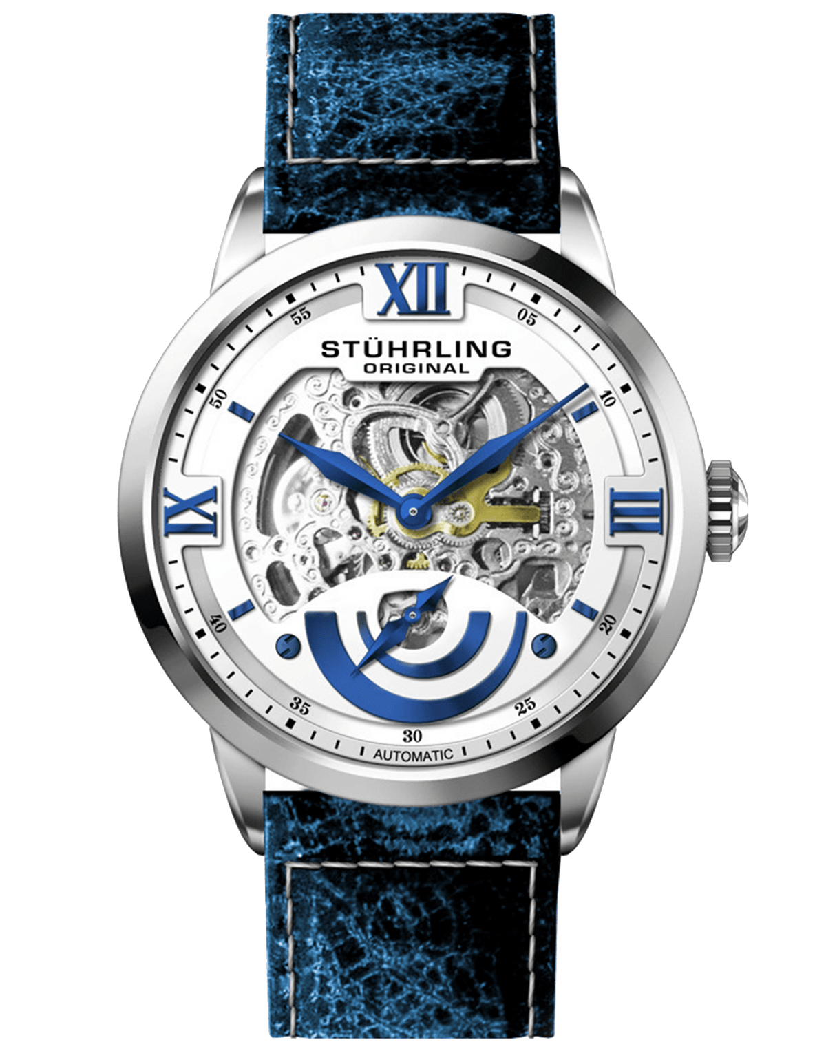 Legacy 574B Automatic 44mm Skeleton - Silver Dial / Silver Case / Blue Leather Strap Tang Buckle