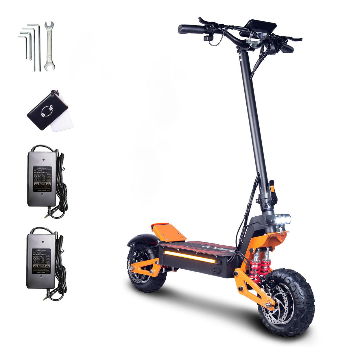 E-Scooter Offroad Elektroroller Schneller E Roller Elektroscooter NFC-Schlüsselloser Start 11 Zoll Allzeitreifen Doppelmotor C-Typ Federung 60V40AH Li