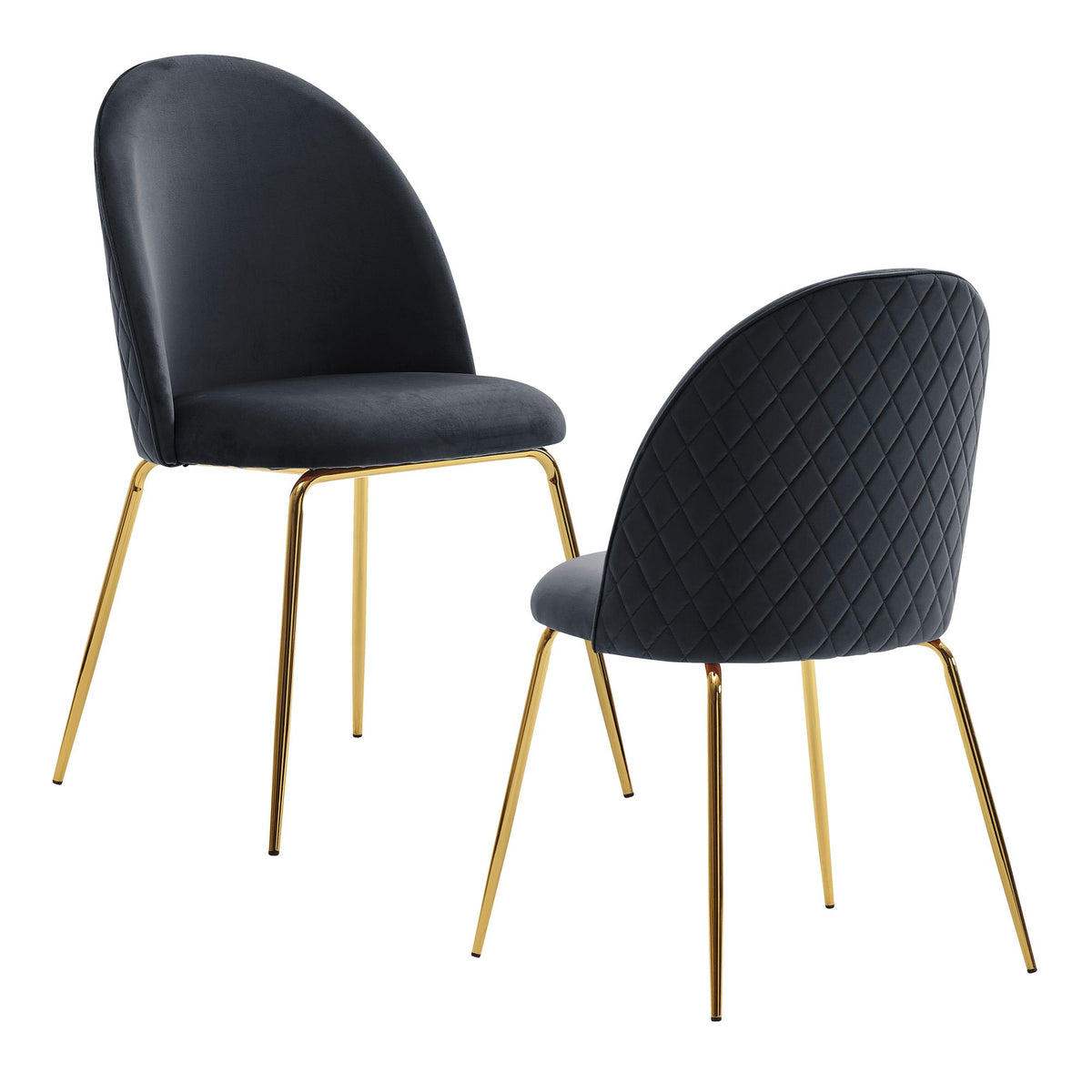 FineBuy Design Esszimmerstühle Samt 2er Set mit Steppung, Moderner Küchenstuhl, Polsterstuhl Esszimmer Skandinavisch, Essstuhl mit goldenen Metall Bei