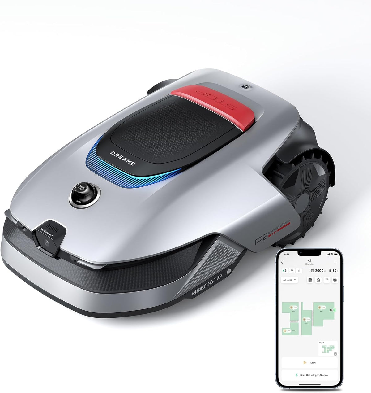 DREAME A2 1200 Mähroboter – kabellos ohne RTK, für Flächen bis zu 1200 m², mit 360° 3D-LiDAR & KI-Vision, Steigfähigkeit bis zu 50% (26,5°), u-förmige