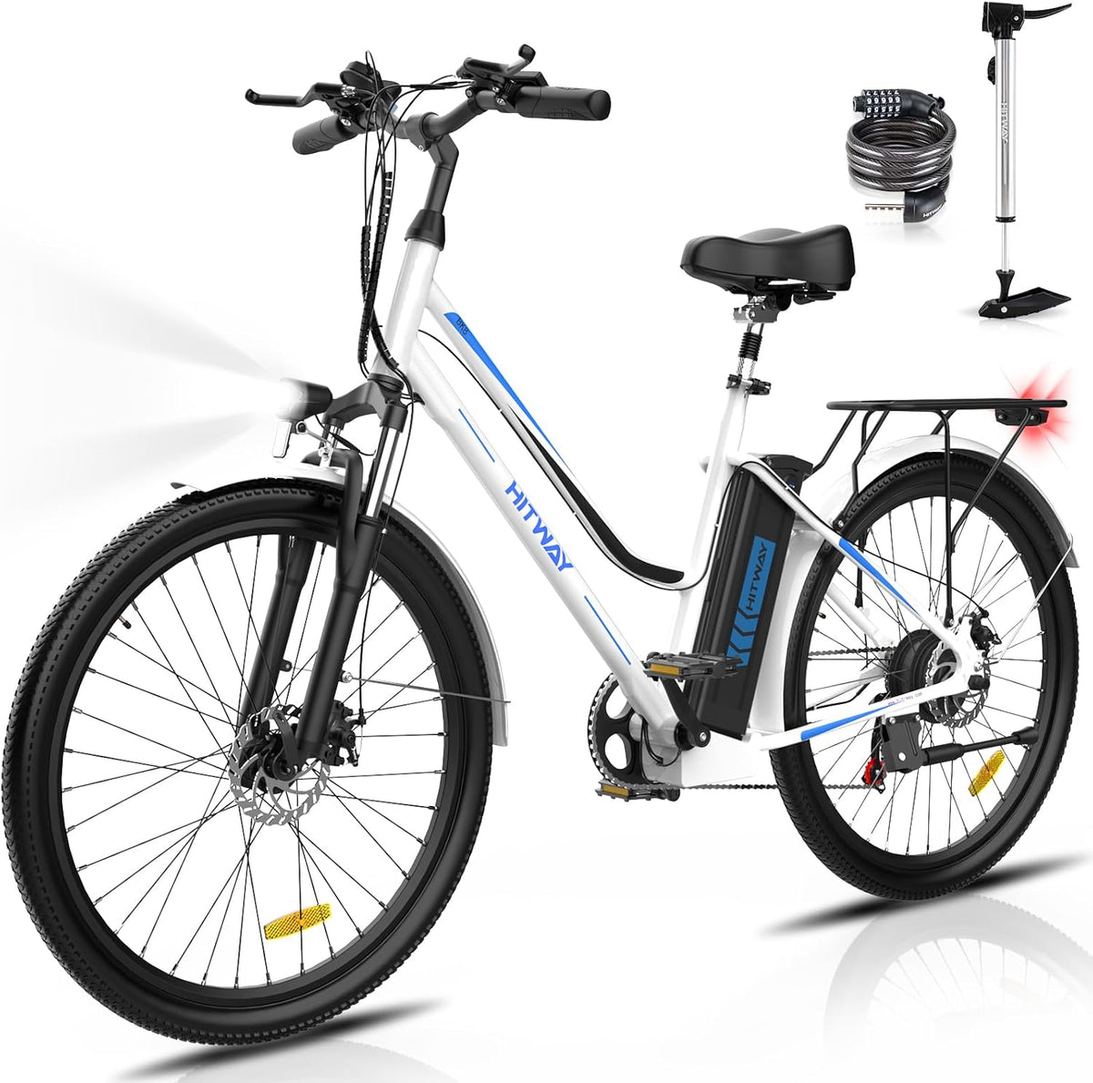 HITWAY 26 Zoll E-Bike, Elektrofahrrad für Damen Herren, Pedelec Cityräder Cruise City Bike,250W Motor,Li-Batterie 36V/12Ah ebike,7 Gängen,bis 35-90KM
