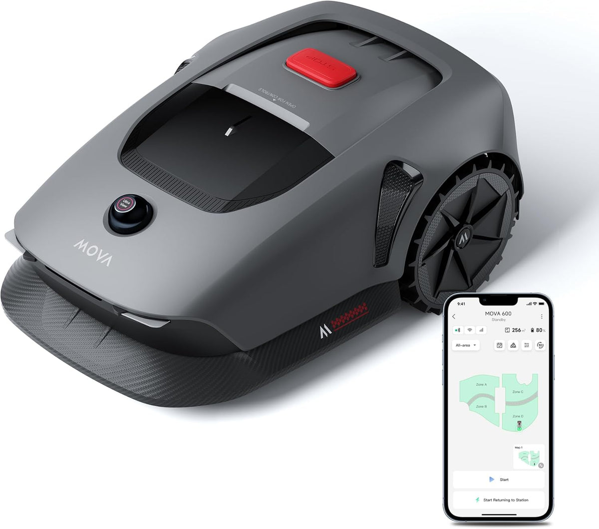MOVA 600, Rasenmäher Roboter 360° 3D LiDAR Mähroboter ohne Begrenzungskabel & Genaue Kartierung 600 m², Smarte Hindernisvermeidung, App-Steuerung, U-f