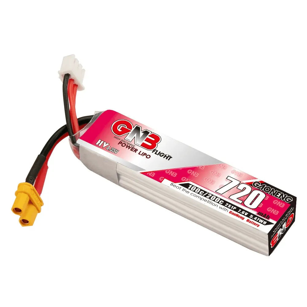 GAONENG GNB 7.6V 720mAh 100C 2S LiPo Battery XT30 Plug for FPV Racing Drone(Pack of 2)