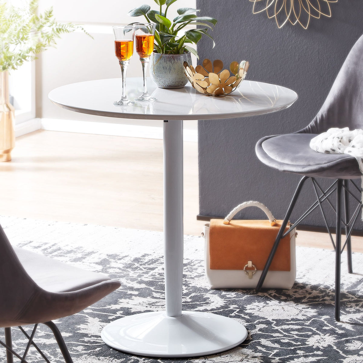 FineBuy Esstisch Rund 75x75x74 cm Kleiner Küchentisch Weiß Hochglanz, Runder Esszimmertisch 2 Personen, Moderner Frühstückstisch Küche, Tisch Esszimme