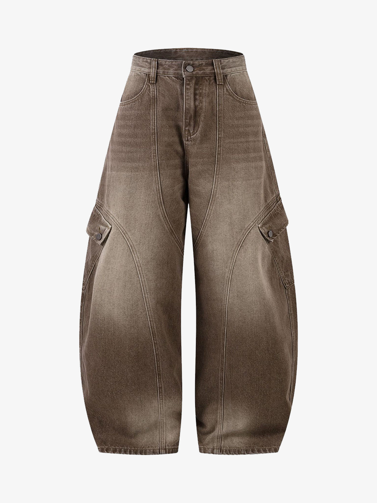 Vintage Washed Workwear Barrel Jeans - 2593 - Brown / M