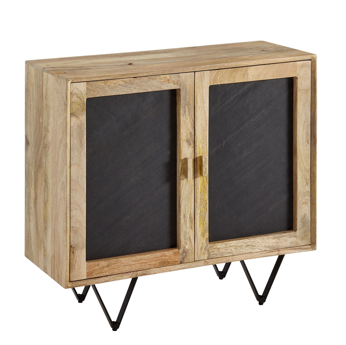 FineBuy Sideboard 80x75x35 cm Mango Massivholz / Stein-Optik Anrichte, Kommode mit 2 Türen, Kleiner Kommodenschrank Holz Massiv, Standschrank Mehrzwec