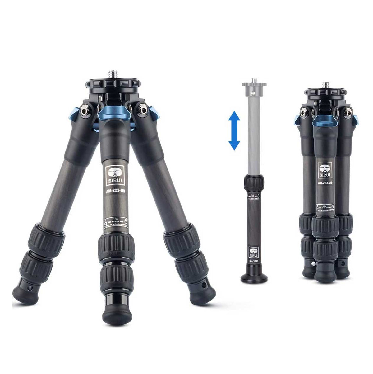 SIRUI AM-223 Powerzwerg Dreibeinstativ Carbon mit Mittelssule SL-100 - AM2-Serie