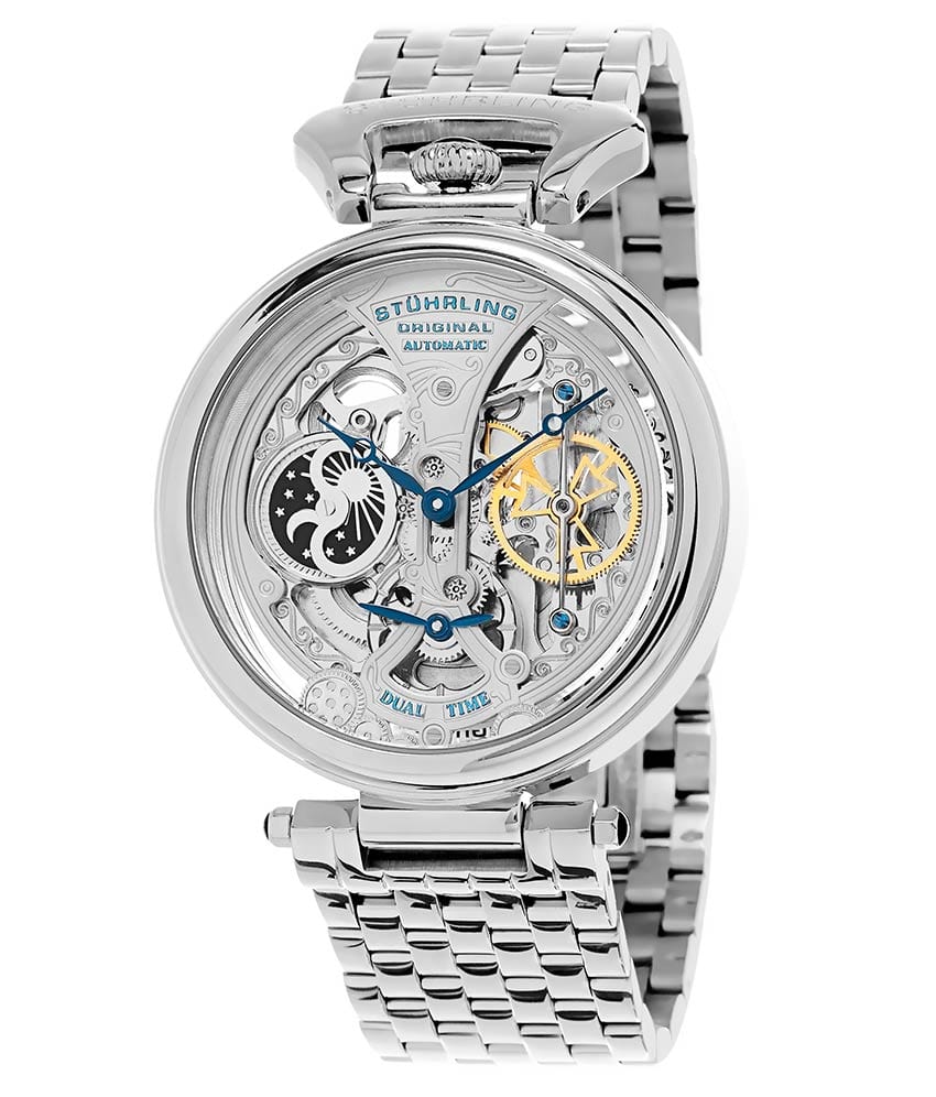 Stührling Special Reserve 797 Automatic 46mm Skeleton - Silver Dial / Silver Case / Silver Stainless Steel Bracelet Silver Deployant Buckle