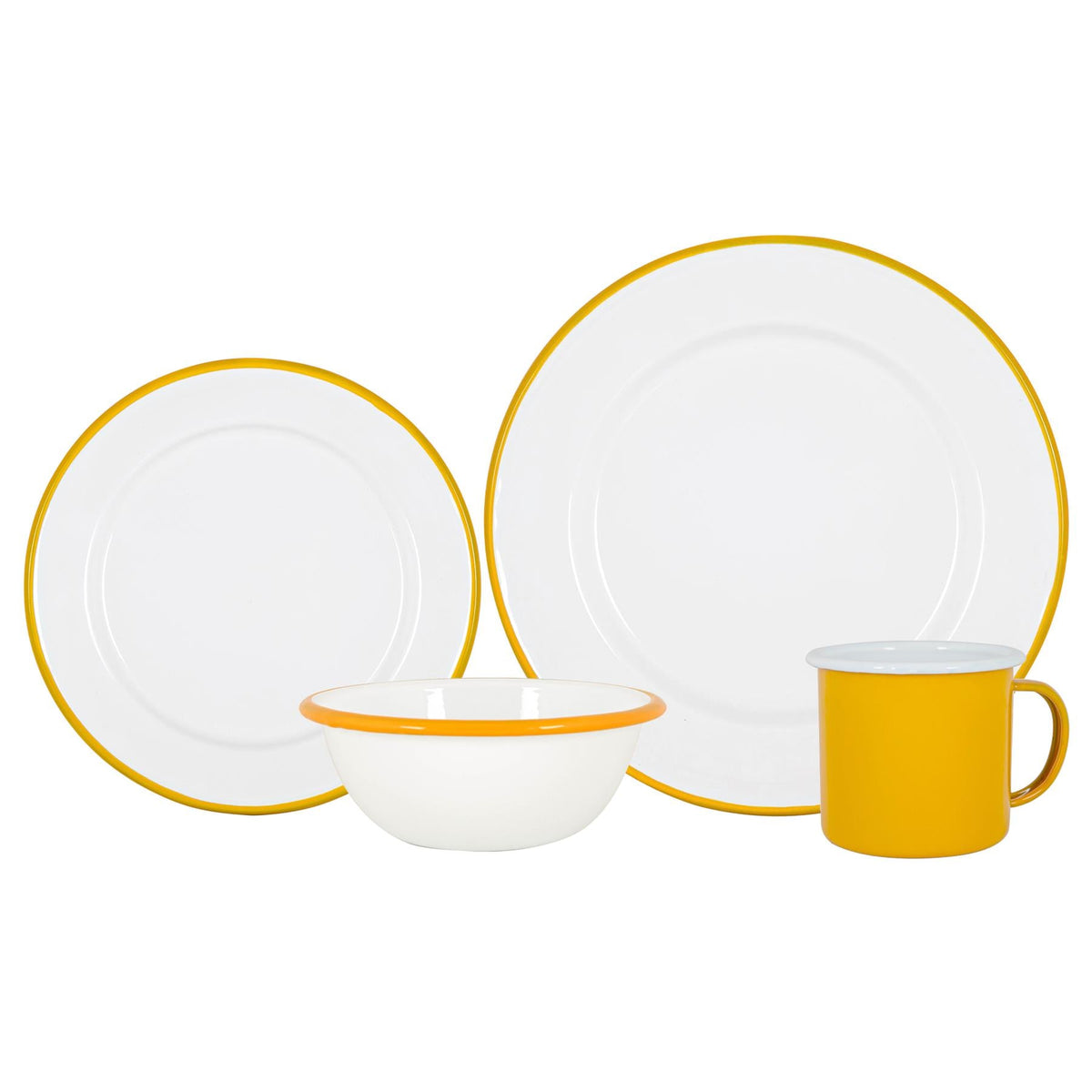 16pc White Enamel Dinner Set - Yellow