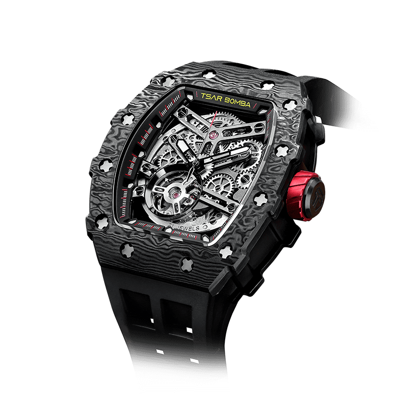 TSAR BOMBA men watch Automatische Herrenuhr mit sportlichem Carbonfaser-Design, wasserdicht, langlebig und stilvoll Coolschwarz