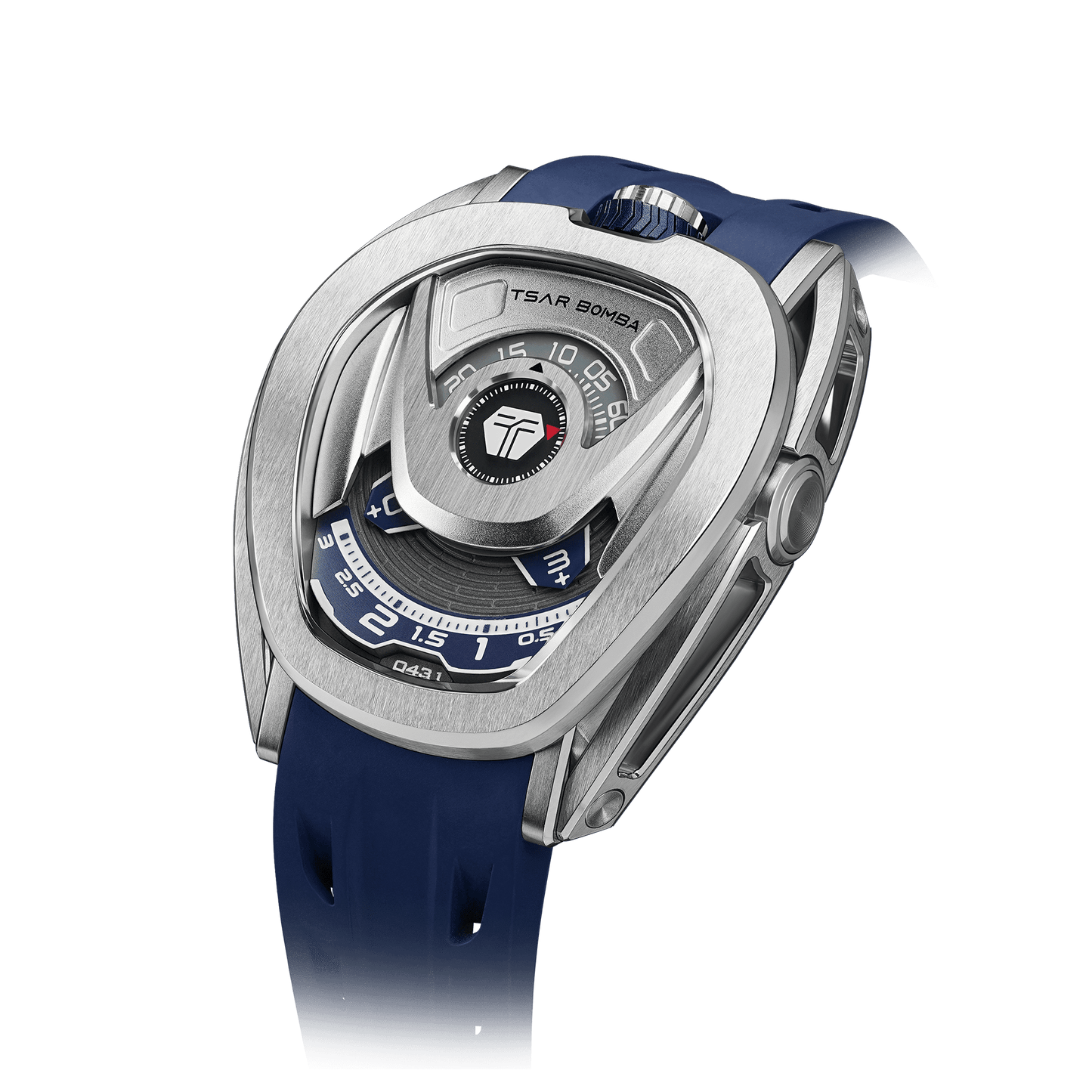TSAR BOMBA Reactor Serie – Automatische Herrenuhr mit einzigartigem Zifferblatt, mechanisches Meisterwerk im tonneauförmigen Gehäuse Silberblau