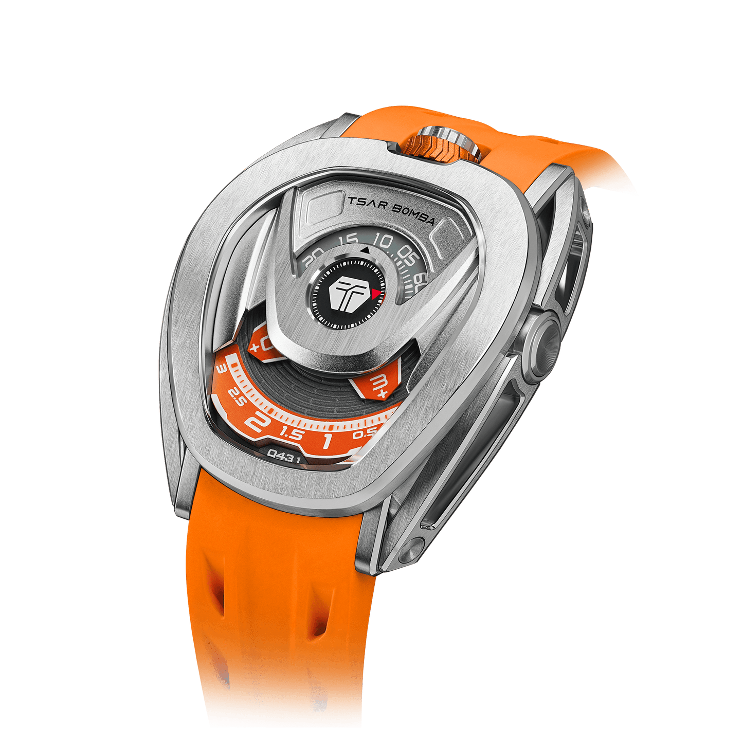 TSAR BOMBA uhr – Automatische Herrenuhr mit einzigartigem Zifferblatt, mechanisches Meisterwerk im tonneauförmigen Gehäuse Silberorange