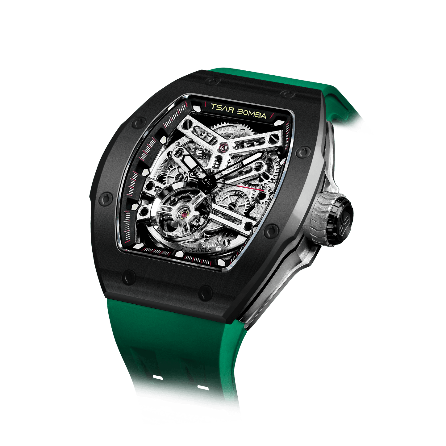 TSAR BOMBA Atomic Serie – Luxuriöse skelettierte Herren-Automatikuhr mit Wechselarmband. Hochleistungsfähiges mechanisches Meisterwerk Schwarz