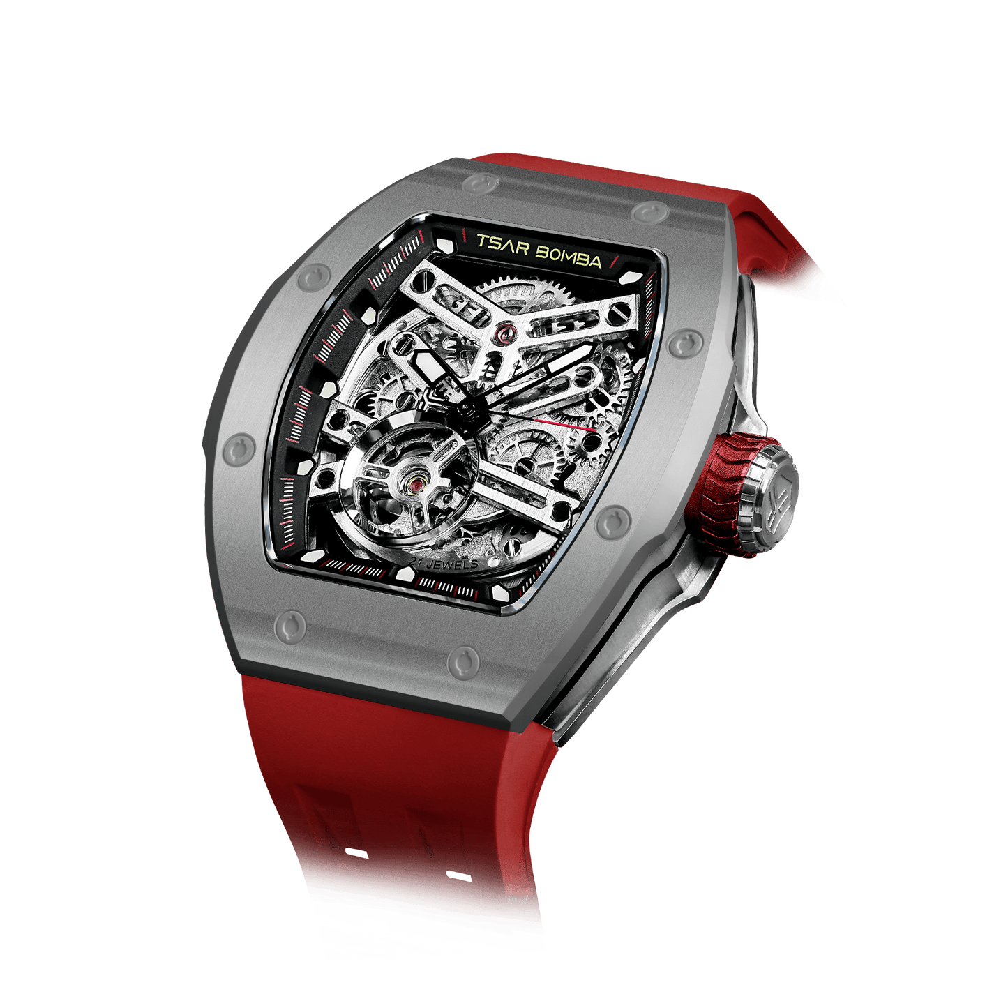 TSAR BOMBA Atomic Serie – Luxuriöse skelettierte Herren-Automatikuhr mit Wechselarmband. Hochleistungsfähiges mechanisches Meisterwerk Grau