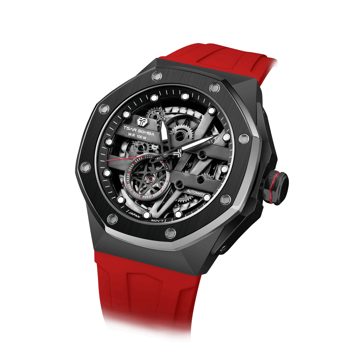 TSARBOMBA elementl TB8803A Men’s trendy Watch—Miyota automatic mechanical movement, stainless steel case with silicone strap, 5ATM water resistance, l
