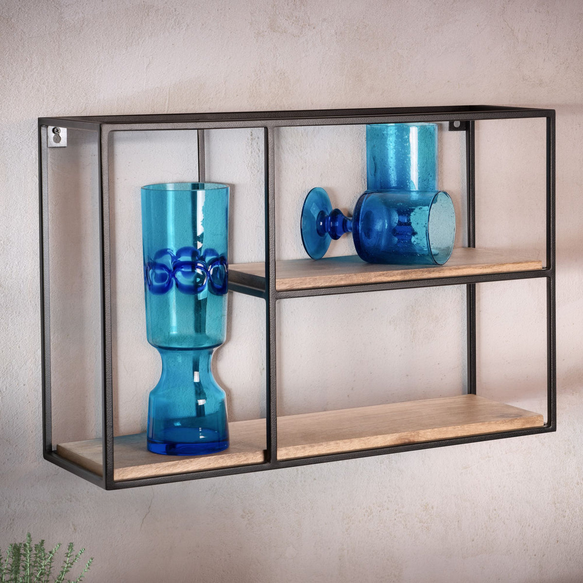 FineBuy Wandregal 60x40x18 cm Mango Massivholz / Metall Hängeregal Rechteckig, Kleines Design Schweberegal Industrial, Regal Hängend Wohnzimmer, Büche