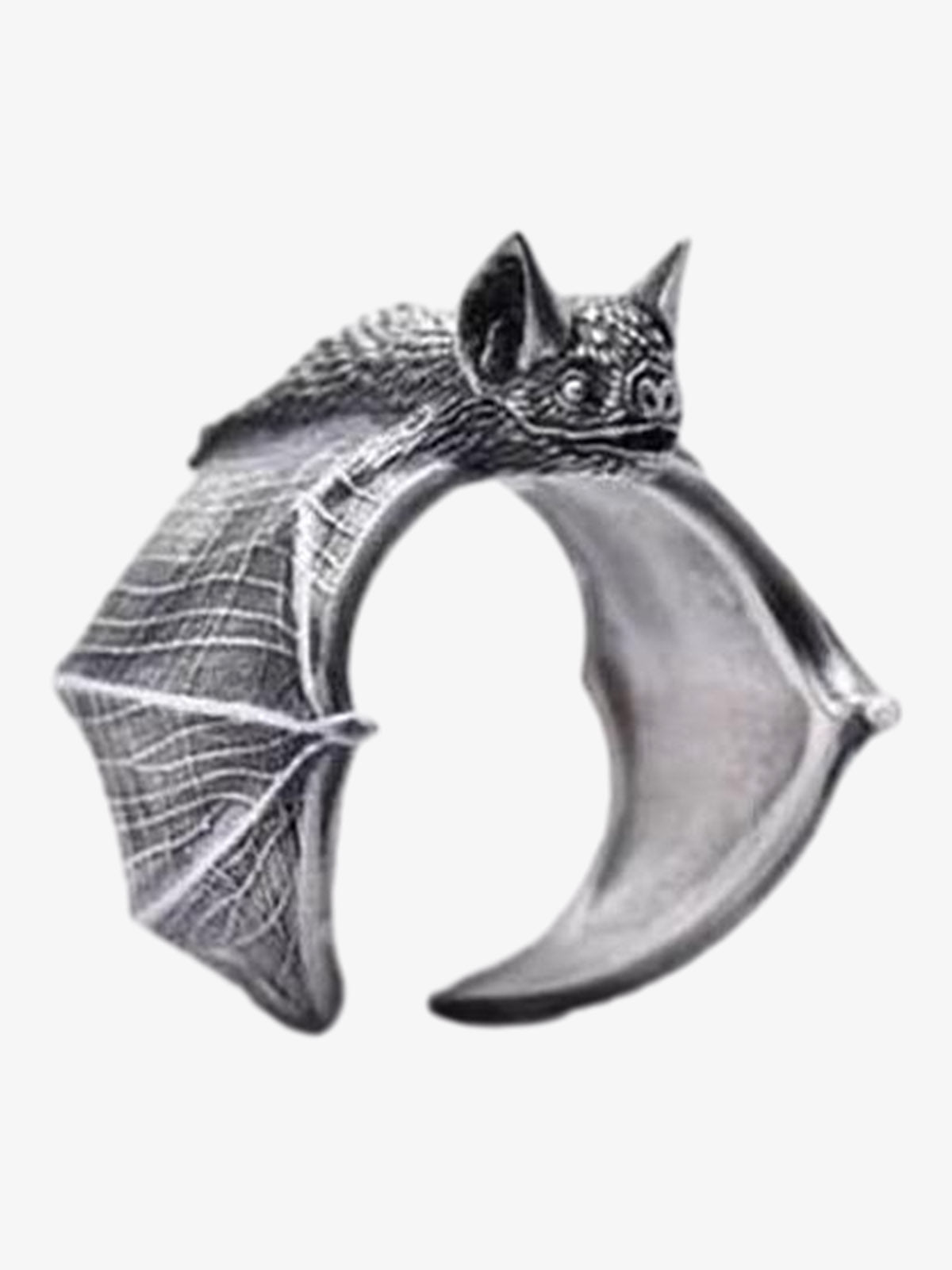 Gothic Bat Open Ring - Silver Gray / Opening adjustable