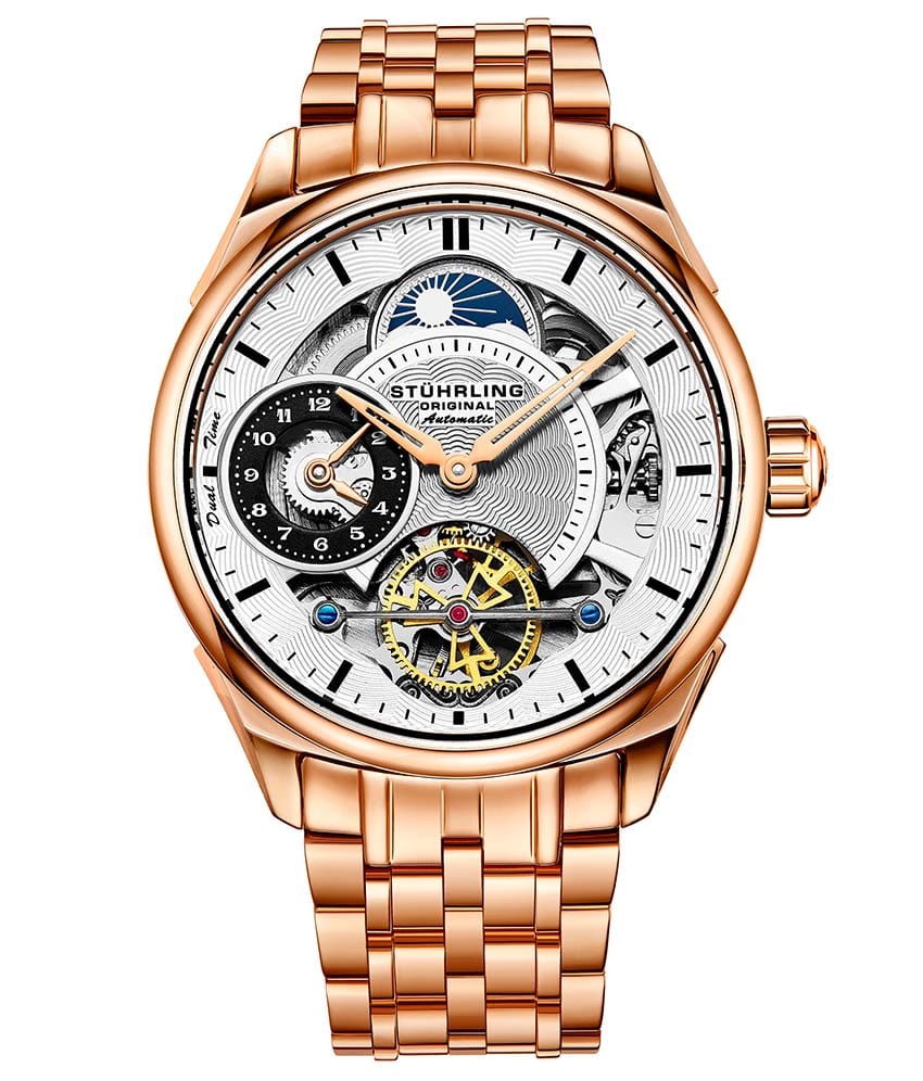 Stührling Presidia 943B Automatic 42mm Skeleton - Silver Dial / Rose Case / Rose Stainless Steel Bracelet Rose Deployant Buckle