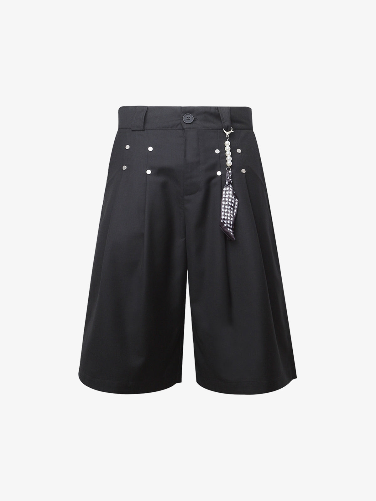 Pleated Design Pendant Decoration Baggy Shorts - 2482 - Black / S