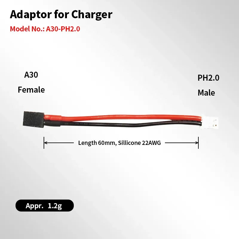 GAONENG/GNB A30 Female to PH2.0 Male 60mm Adapter for Charger(Pack of 10)