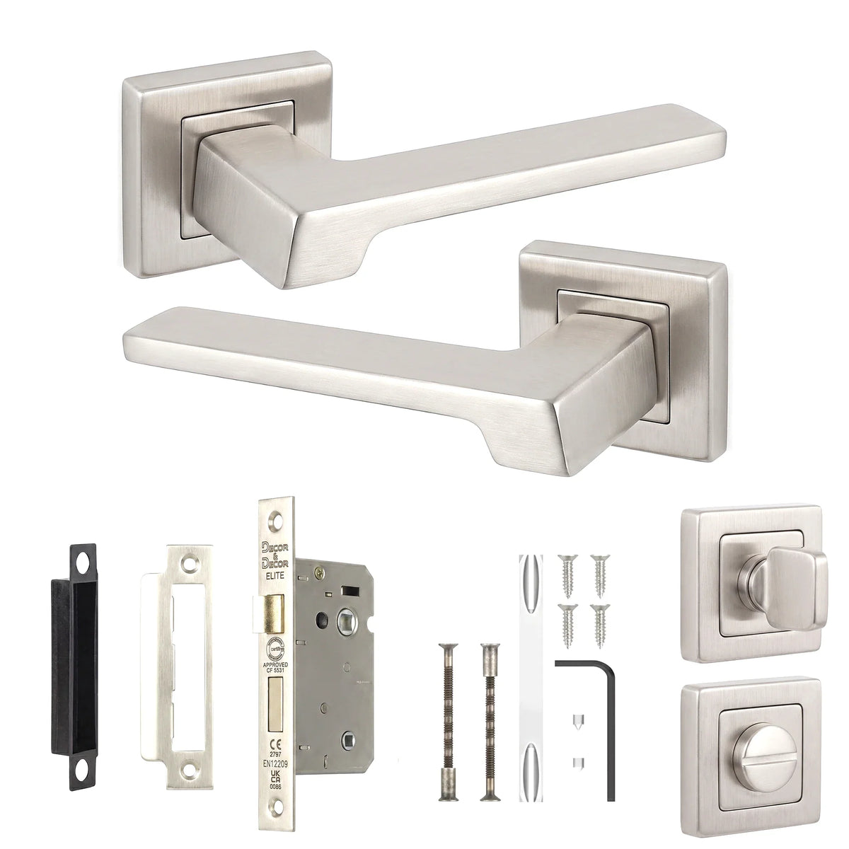 Spectra Satin Nickel Bathroom Door Lever Handles - Bathroom Kit 64mm