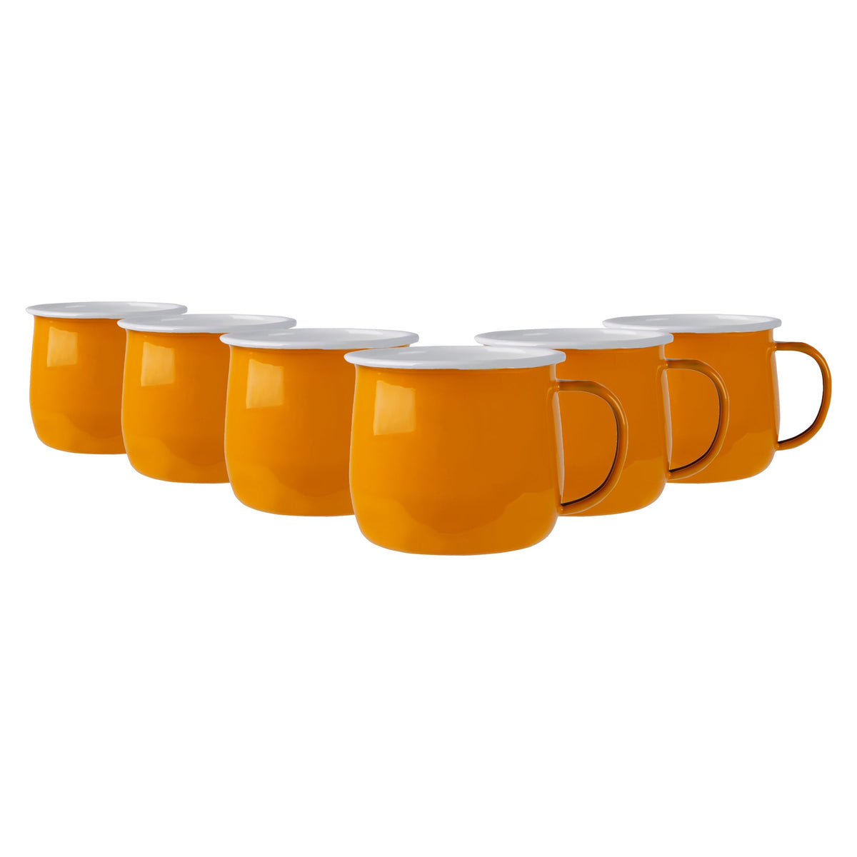 375ml Coloured Enamel Belly Mugs - Pack of Six - Yellow