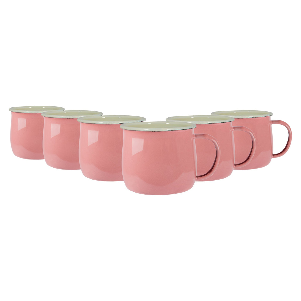 375ml Pastel Enamel Belly Mugs - Pack of Six - Pink