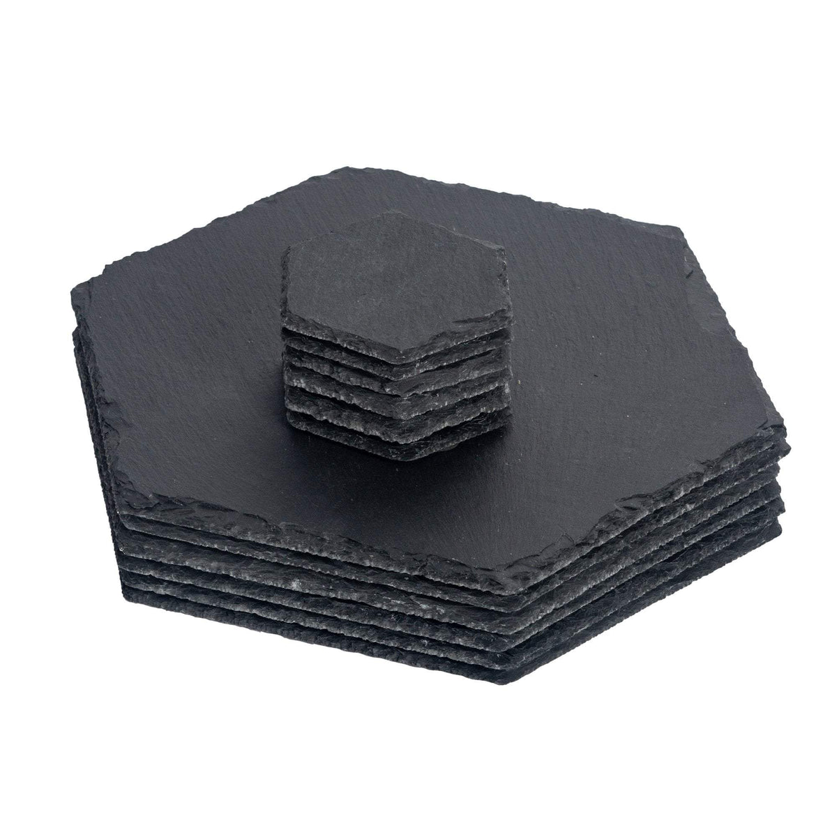 12pc Black Hexagon Slate Placemats & Coasters Set