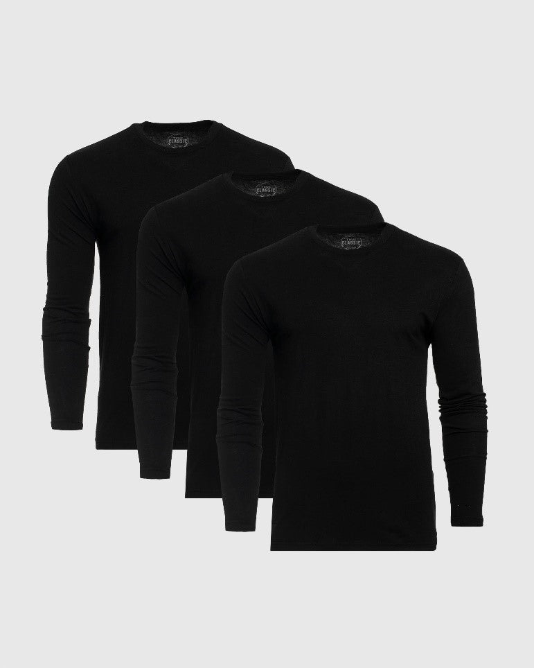 True Classic All Black Tall Long Sleeve T-Shirt Crew 3-Pack | Small