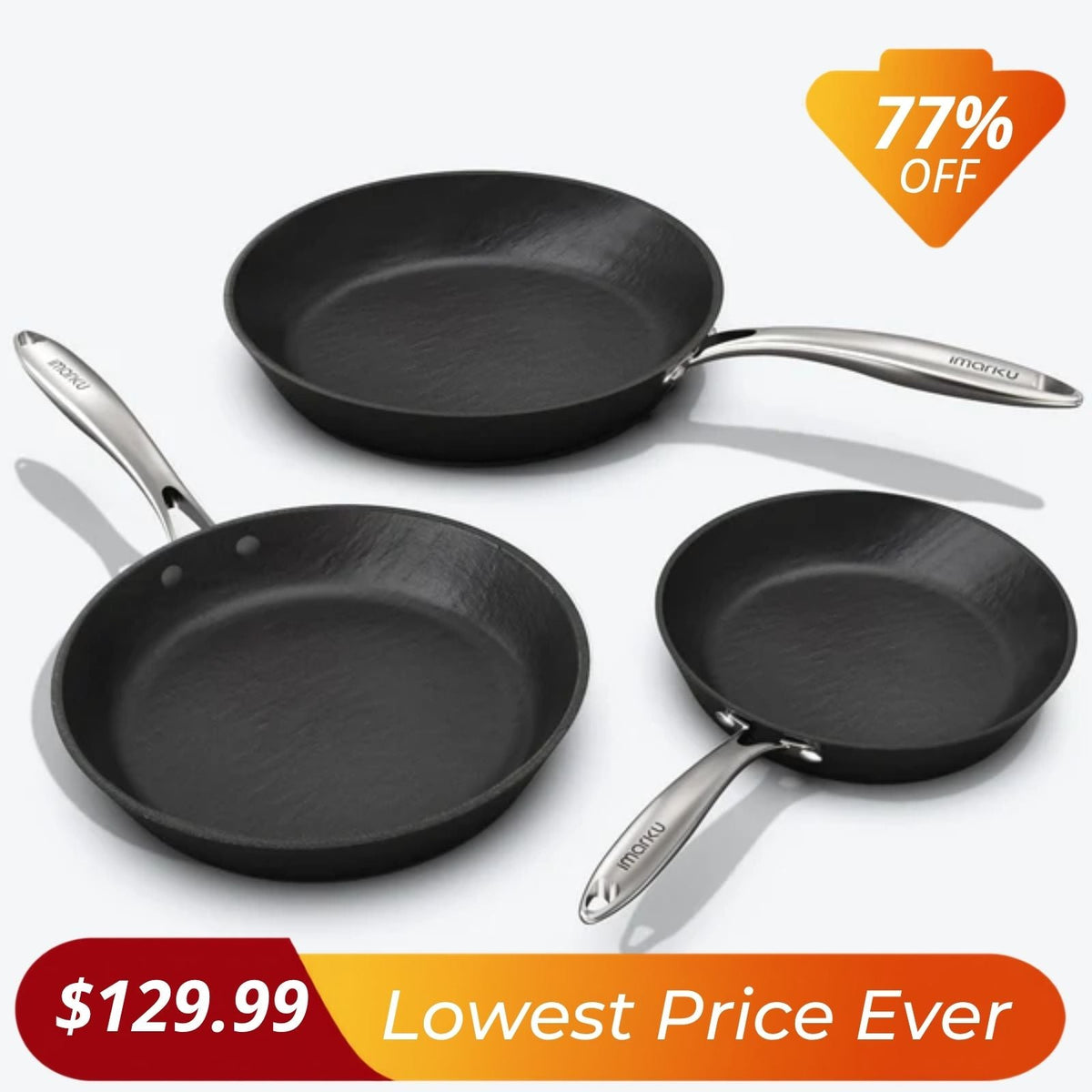 Aluminum Non-Toxic Cookware 3-Piece Non Stick Pans for Induction - 8"&10"&12"