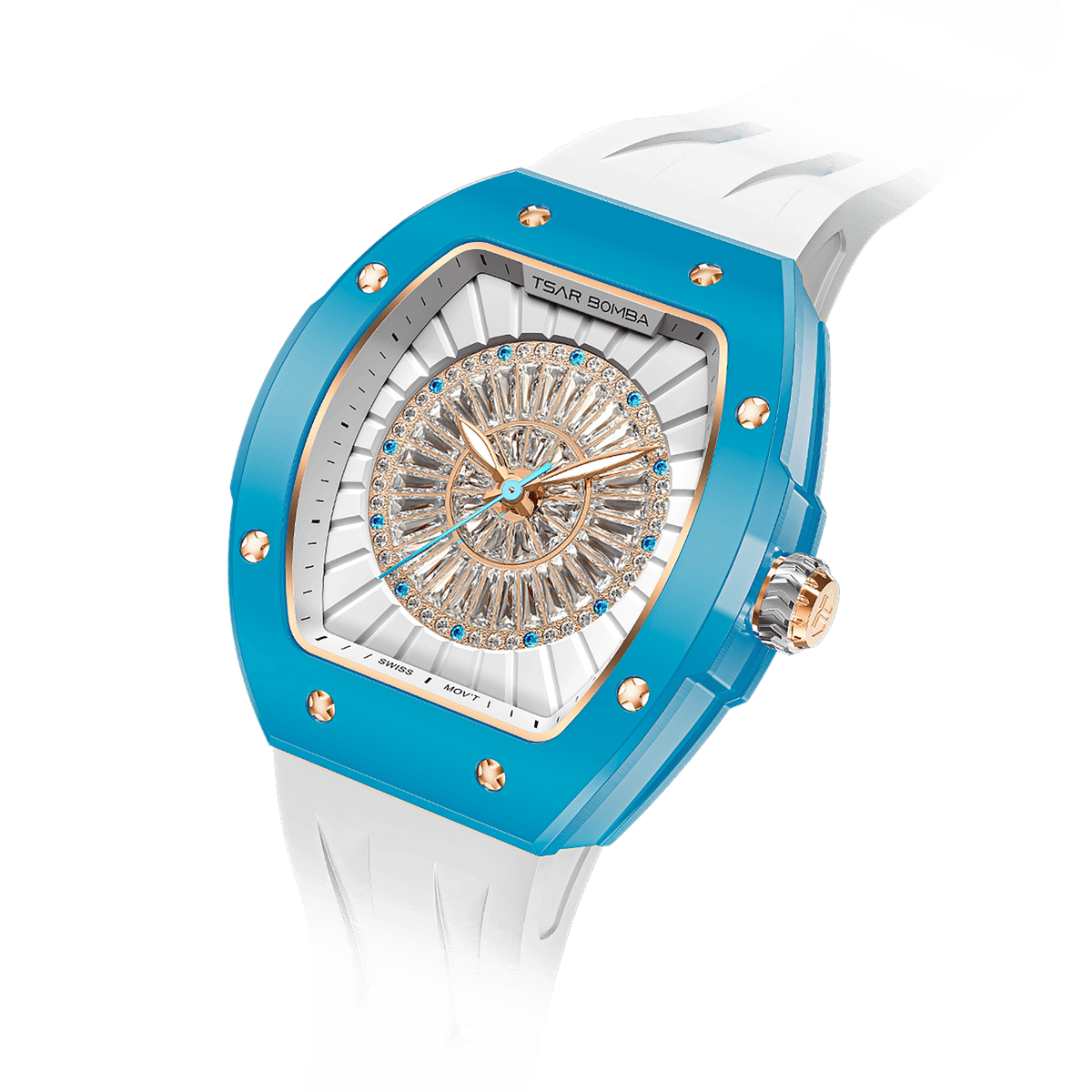 The TSARBOMBA luxury women’s watch Nucleus Femme 03-TB8220 is a trendy timepiece for women, powered by a Swiss Ronda quartz movement that ensures stab
