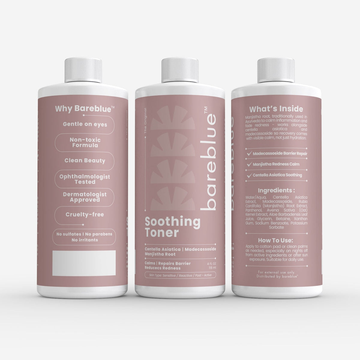 Bareblue Soothing Toner with Centella Asiatica & Manjistha Root, Facial Toner for Sensitive Skin, 4 fl oz