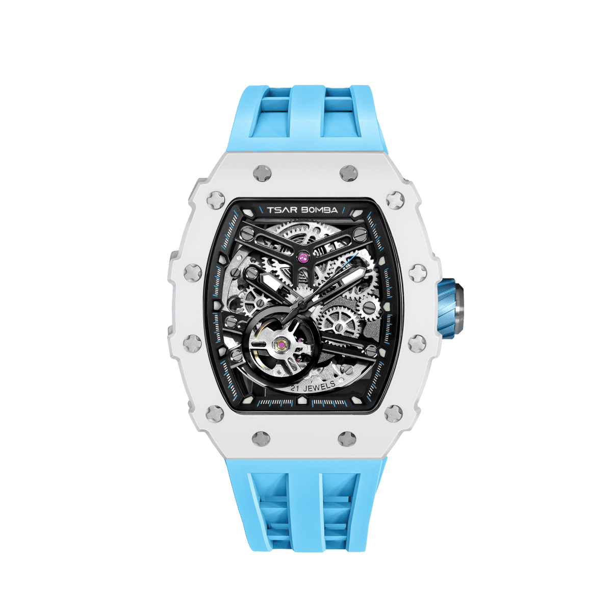 TSARBOMBA Elemental TB8208C Fashion Watch; features a Miyota automatic mechanical movement, a white ceramic bezel, and a 316L stainless steel case, re