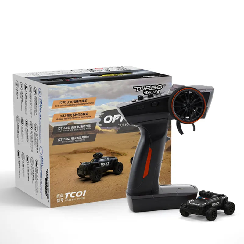 Turbo Racing 1:76 C82 2.4GHz RC Off-Road Truck Car RTR Fully Proportional Steering Police Car