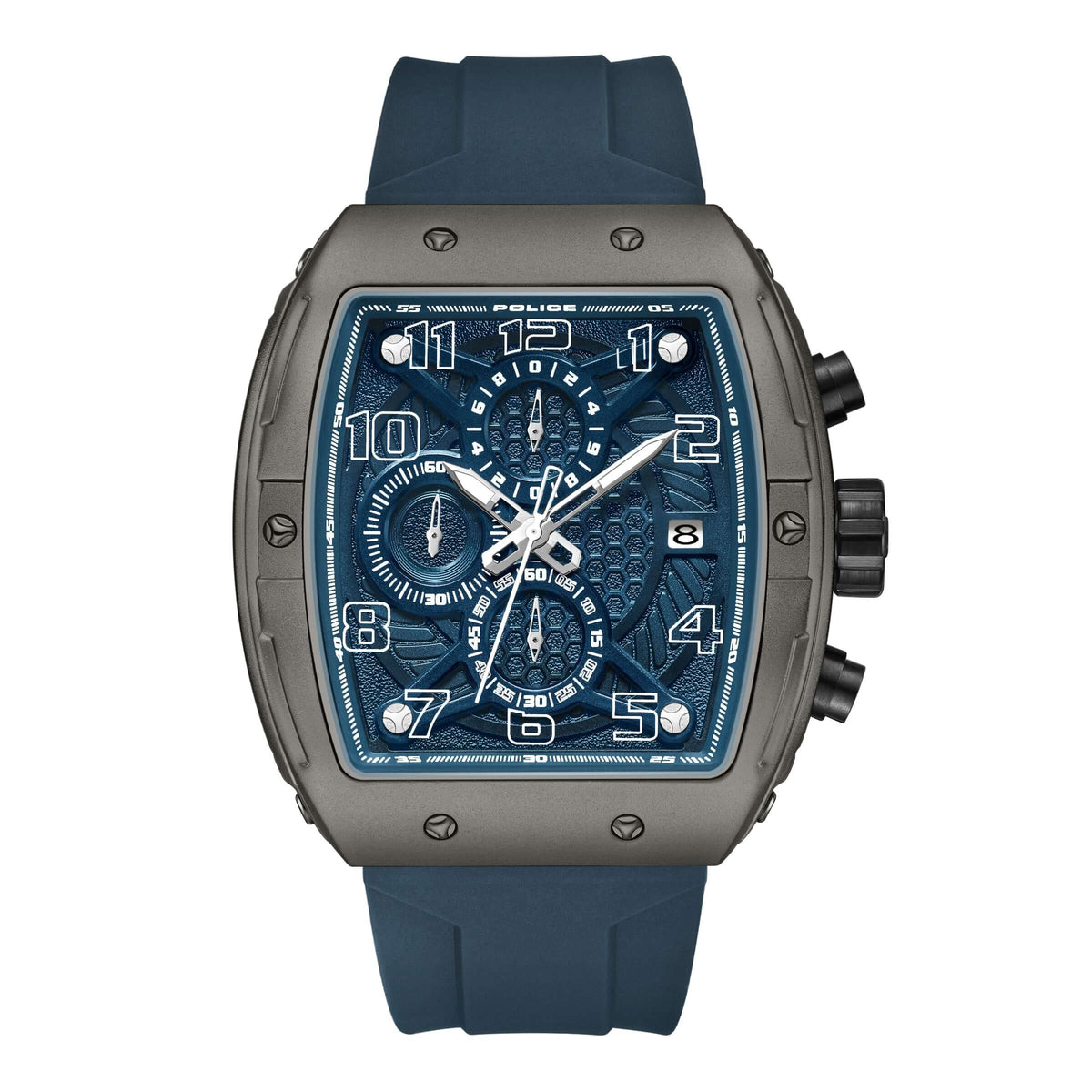 Police Herren Chronograph Uhr Blau/Grau 44mm Edelstahl/Silikon Armband - Herrenarmbanduhr Chronographen Herrenuhr