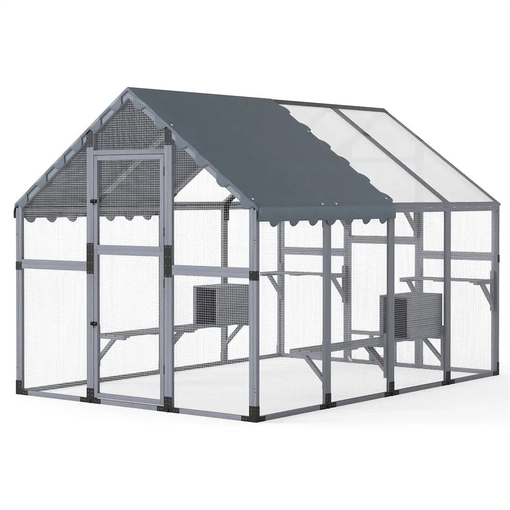 Coziwow 108"L Extra-Large Upgraded Wooden Outdoor Cat Enclosure (Reinforced) - Gray