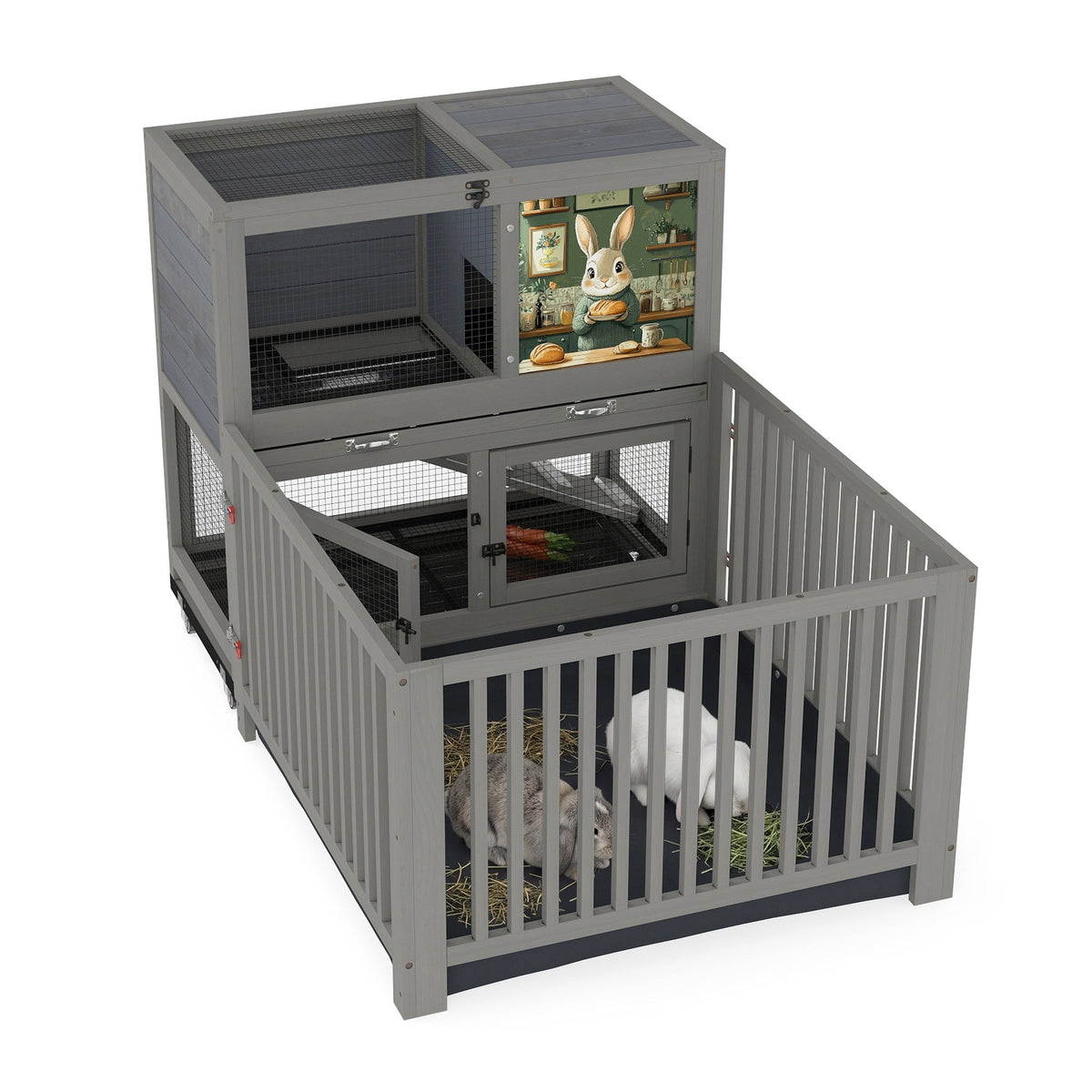 Coziwow 37"L Wooden Small Animal Playpen with Waterproof PVC Liner