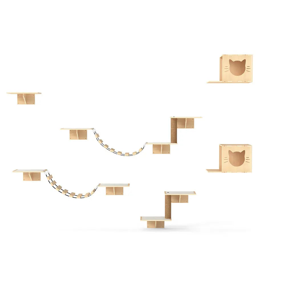 Coziwow Capacity Natural Wooden Wall-Mounted Cat Climbing Set