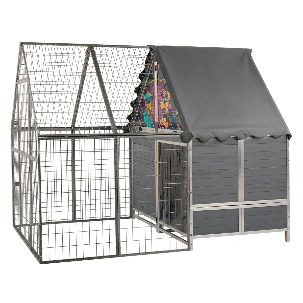 Coziwow 87"L 2-in-1 Metal Reinforced Wooden Outdoor Dog Kennel