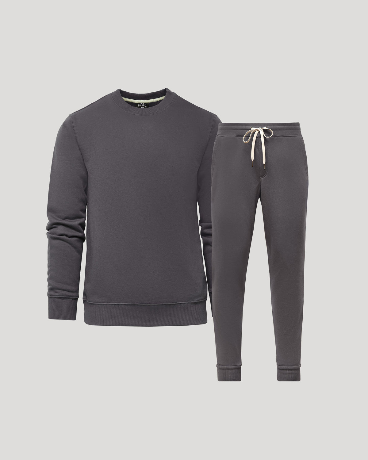 True Classic Carbon Gray Pullover Fleece Crew & Jogger Pants 2-Pack | Cotton Blend | Athletic Cut | Small