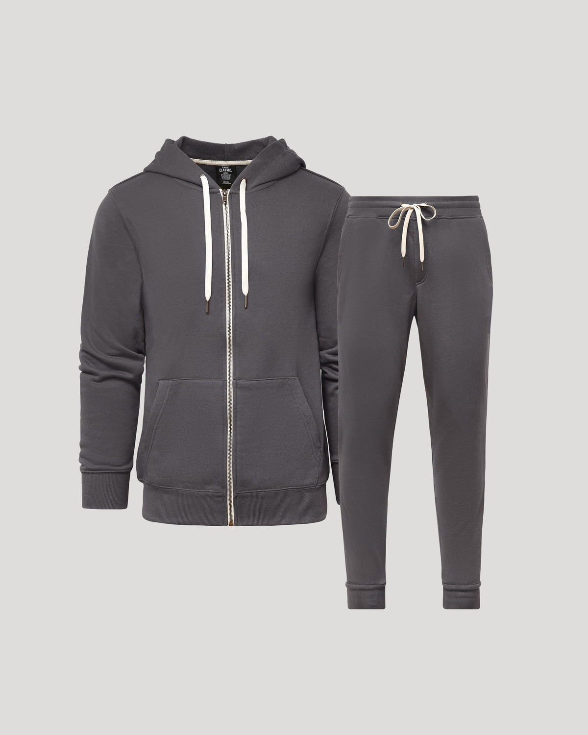 True Classic Carbon Gray Full Zip Fleece Hoodie & Jogger Pants 2-Pack | Cotton Blend | Athletic Cut | Small