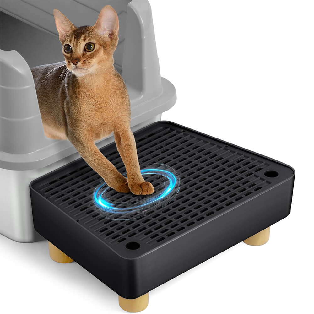 Extra Large Cat Litter Box Step Ramp with Litter Catcher & Filter Pedal - Black - Black