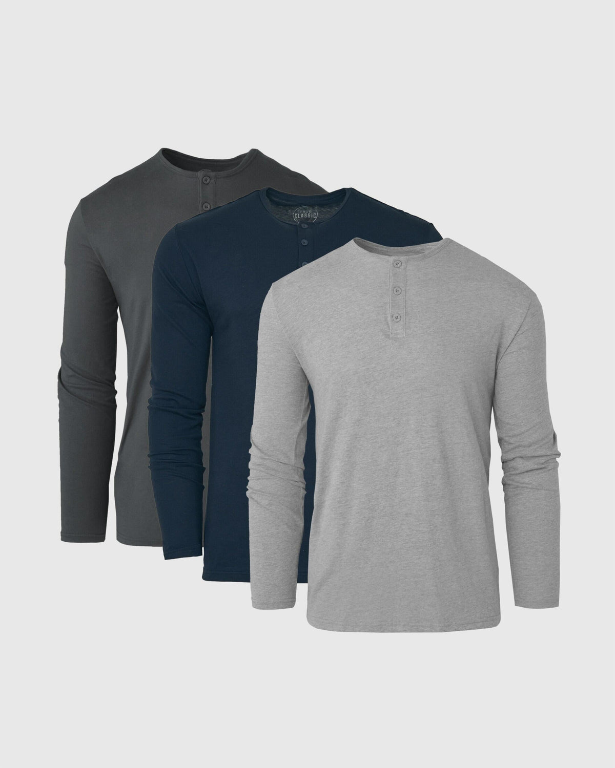 True Classic The Standard Classic Long Sleeve Henley Shirt 3-Pack | Cotton Blend | Athletic Cut | Small